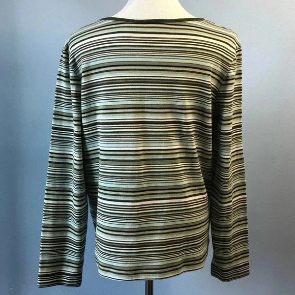 Architect Long Sleeve Blue Green Striped Top L - Picture 2 of 6